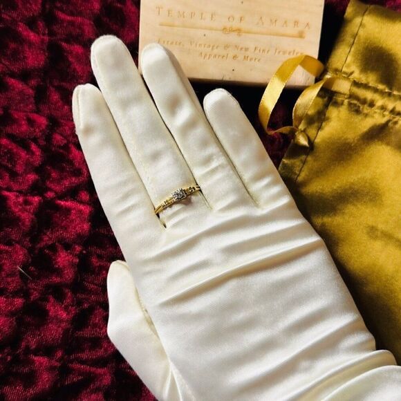 ANTIQUE- Edwardian Ring -Size 9.5- Solid Gold Diamond Art Deco Ring Wedding 1.9g - Picture 12 of 16